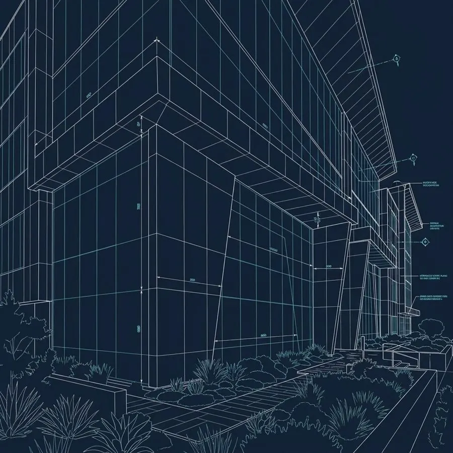 2D CAD drawing of a building