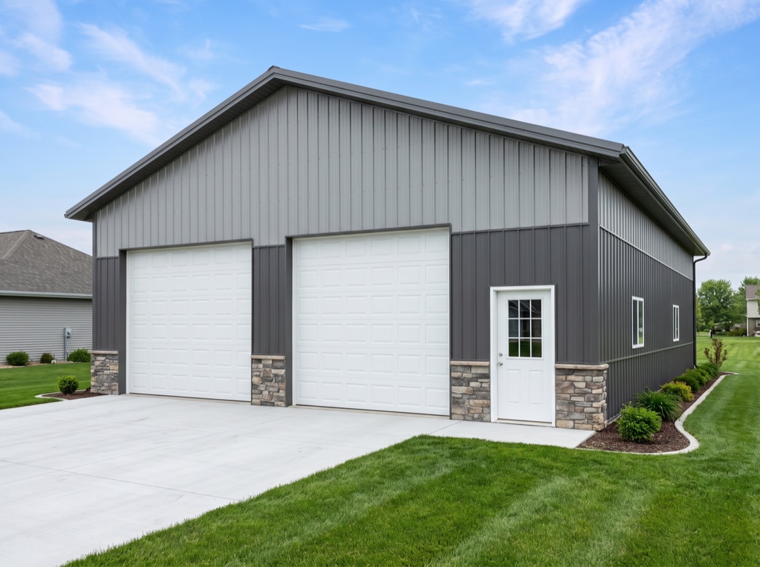 Residential steel workshop and multi-bay garage